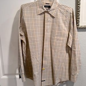 Nautica button up, tan plaid, men’s shirt, large